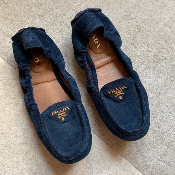 Prada Navy Suede Driving Scrunch Loafer 
